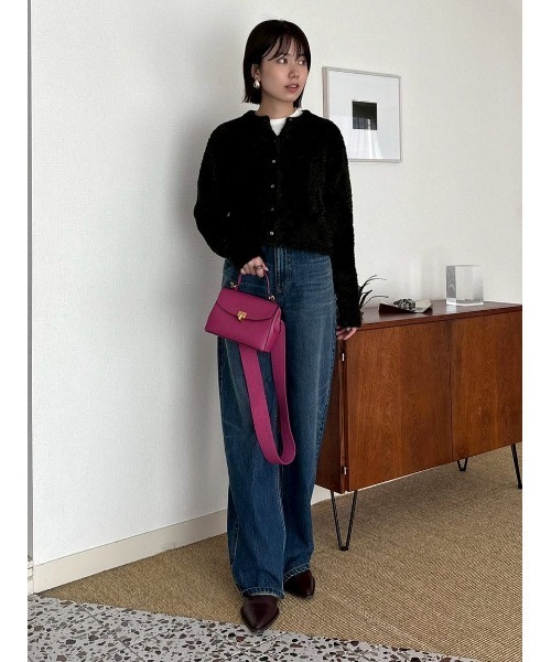 Mila Owen（ミラオーウェン）の「クルーネックシャギーニットカーデ（カーディガン/ボレロ・レディース・グレー/レッド/アイボリー/ブラック・F）」の17枚目の写真