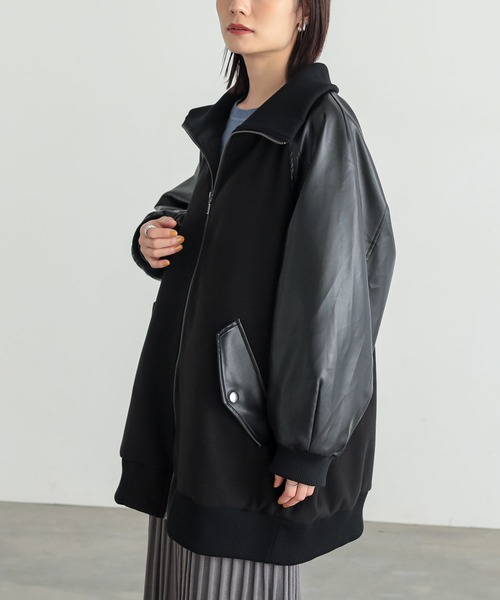 n'OrLABEL(ノアールレーベル)の「ハイネックレザー切替ロングブルゾン(ブルゾン・レディース・チャコールグレー/ブラック・FREE)」の18枚目の写真
