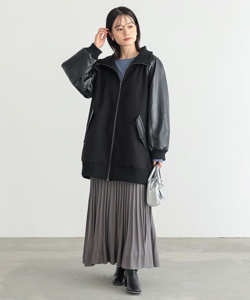 n'OrLABEL(ノアールレーベル)の「ハイネックレザー切替ロングブルゾン(ブルゾン・レディース・チャコールグレー/ブラック・FREE)」の21枚目の写真