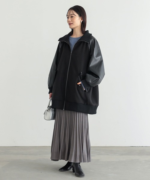 n'OrLABEL(ノアールレーベル)の「ハイネックレザー切替ロングブルゾン(ブルゾン・レディース・チャコールグレー/ブラック・FREE)」の22枚目の写真