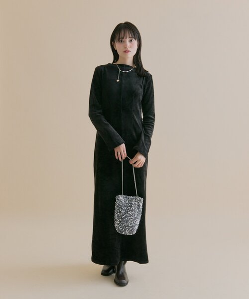 森川企画/オケージョンアイテム]バックオープンベロアワンピース