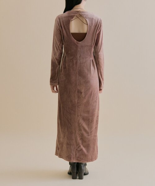 mystic ミスティック 【森川企画】バックオープンベロアワンピース ブラウン 森川企画/オケージョンアイテム]バックオープンベロアワンピース