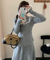 レースドッキングニットカーディガンセットアップ