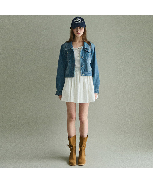 Washing denim lettering jacket - Mid blue