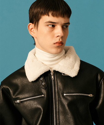 KOLEAT（コレット）の「メンズ オーバーサイズ ダンブル シングルジッパー レザー フリース ムートンジャケット [ブラックホワイト] ジャンパーver.（ムートンコート）」