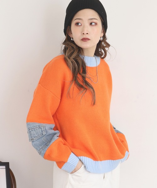 セール】je crois soi デニム使い バイカラー ニット（ニット/セーター