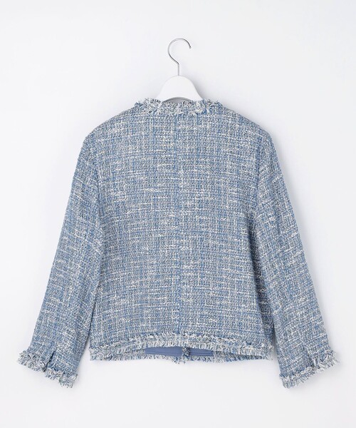 自由区(ジユウク)の「ファンシーノットツイードノーカラー ジャケット(ノーカラージャケット・レディース・ダルブルー系/ベージュ系・44/46)」の5枚目の写真