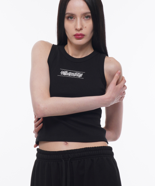DXOH(ディソエイチ)の「スタックロゴ レディース ノースリーブ ブラック(Tシャツ/カットソー・レディース・その他・FREE)」の1枚目の写真