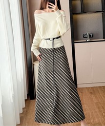 オフショルダー」に該当するトップス（ストライプ柄）ファッション通販