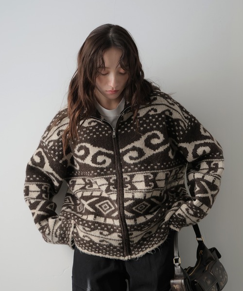 Ulysses(ユリシス)の「ネイティブデザインジップアップニットカーディガン/コーディガン(その他アウター・レディース・ブラウン・F)」の20枚目の写真