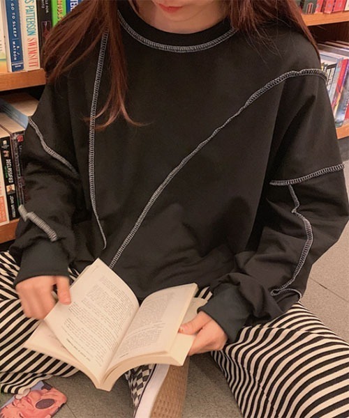 VIBGYOR Women(ヴィブジョー ウィメン)の「【Mayree】メロー ドッキング デザイン 長袖 カットソー(Tシャツ/カットソー・レディース・ブラック/ホワイト・X-LARGE/LARGE/MEDIUM)」の4枚目の写真