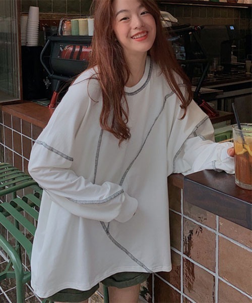 VIBGYOR Women(ヴィブジョー ウィメン)の「【Mayree】メロー ドッキング デザイン 長袖 カットソー(Tシャツ/カットソー・レディース・ブラック/ホワイト・X-LARGE/LARGE/MEDIUM)」の5枚目の写真