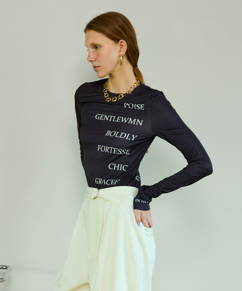 MAISON SPECIAL(メゾンスペシャル)の「Logo Sheer Top/ロゴタイポスキューバトップ(その他トップス・レディース・ライム/ホワイト/ブラック・FREE)」の2枚目の写真
