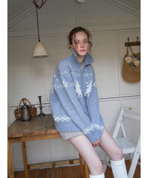 ETMON（エトモン）の「Deer Zip-Up Cardigan, Greyish Blue（カーディガン/ボレロ・レディース・その他・F）」の2枚目の写真