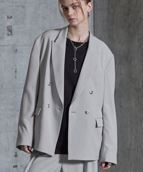 SERACE】Loose drape silver button double tailored jacket / ルーズ