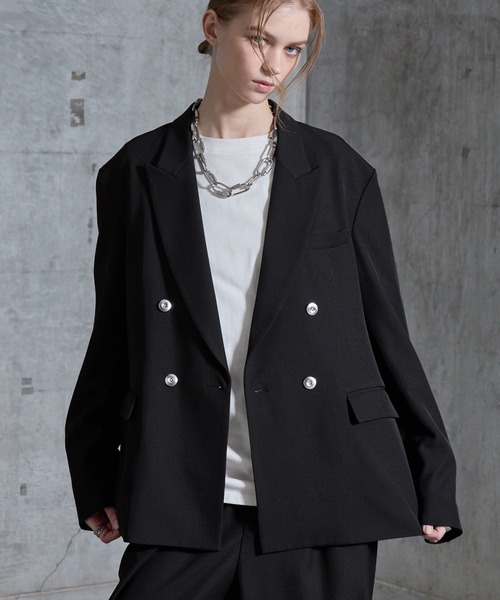 SERACE】Loose drape silver button double tailored jacket / ルーズ