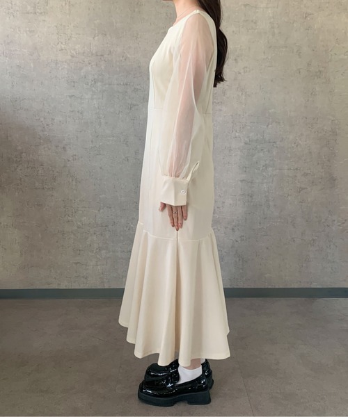 Maison Calme(メゾンカルム)の「【26年春夏新作】マーメイドラインシアーボリューム袖スクエアネックロングワンピース 結婚式 お呼ばれ パーティー(ワンピース・レディース・ベージュ/その他/ブラック・M/L)」の8枚目の写真