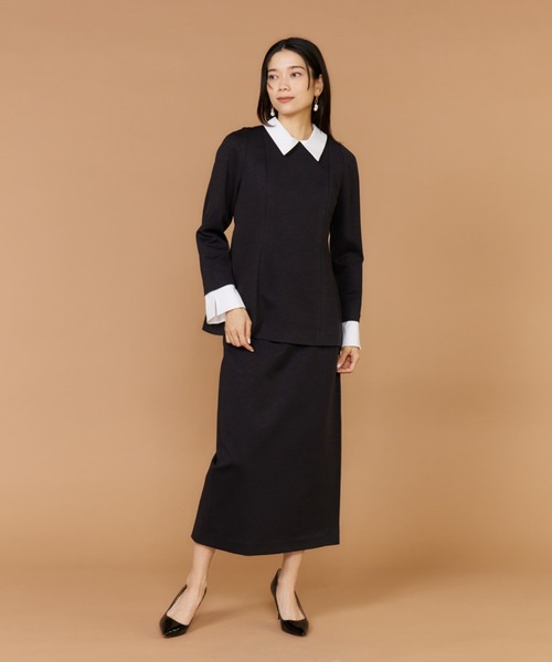 INED（イネド）の「ダンボールニット ハイウエストタイトスカート【セットアップ対応】（スカート・レディース・ネイビー・7号/9号/11号）」の2枚目の写真