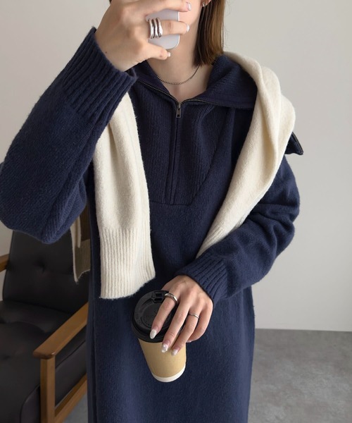 KOBE LETTUCE(コウベレタス)の「フロントジップカラーニットワンピース(ワンピース・レディース・グレー/ネイビー/ブラック・M)」の12枚目の写真