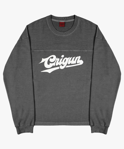 CRIGUN(クリガン)の「FOOTBALL CREW LONG SLEEVE PIGMENT CHARCOAL(Tシャツ/カットソー・レディース・チャコールグレー・SMALL/MEDIUM/LARGE/X-LARGE)」の1枚目の写真