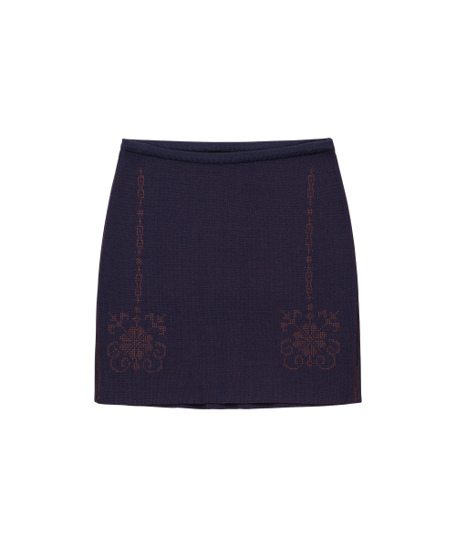 WELLBEING EXPRESS(ウェルビーイングエクスプレス)の「Embroidered Knit Mini Skirt Navy(スカート・レディース・その他・ONE SIZE)」の1枚目の写真