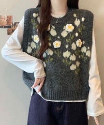 emi+（エミプラス）の「花柄ニットベスト（ベスト）」