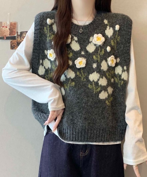 セール】花柄ニットベスト（ベスト）｜emi+（エミプラス）の