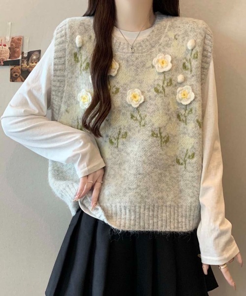 セール】花柄ニットベスト（ベスト）｜emi+（エミプラス）の