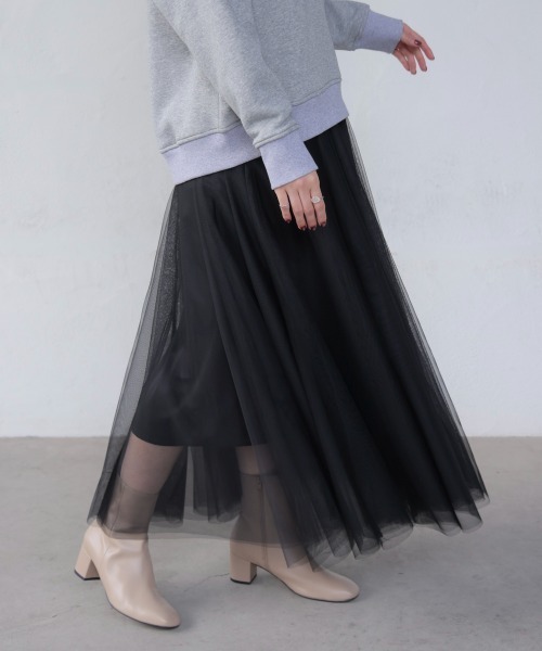 Bou Jeloud（ブージュルード）の「チュールフレアスカート（スカート・レディース・ブラック/アイボリー/グレー・FREE）」の2枚目の写真