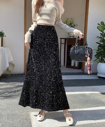 スパンコールデザインフレアスカート