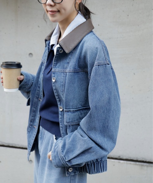 FREE'S MART（フリーズマート）の「◆バイカラーワークジャケット（デニムジャケット・レディース・ライトインディゴブルー/ブラック系その他・MEDIUM/SMALL）」の2枚目の写真