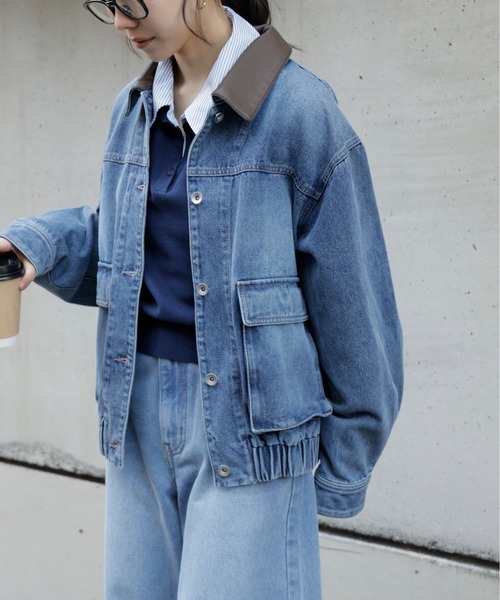 FREE'S MART（フリーズマート）の「◆バイカラーワークジャケット（デニムジャケット・レディース・ライトインディゴブルー/ブラック系その他・MEDIUM/SMALL）」の17枚目の写真