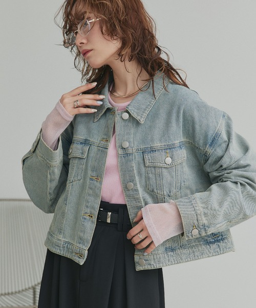 ad thie（アドティエ）の「ショート丈 ヴィンテージ デニムジャケット（デニムジャケット・レディース・ブルー/ブラック/ライトブルー・LARGE/MEDIUM）」の3枚目の写真