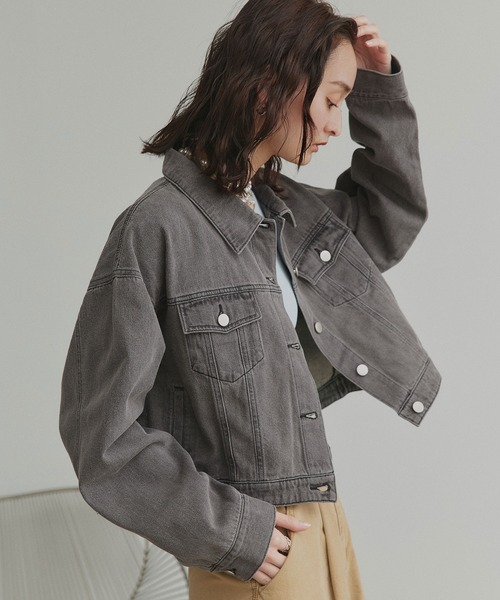 ad thie（アドティエ）の「ショート丈 ヴィンテージ デニムジャケット（デニムジャケット・レディース・ブルー/ブラック/ライトブルー・LARGE/MEDIUM）」の2枚目の写真