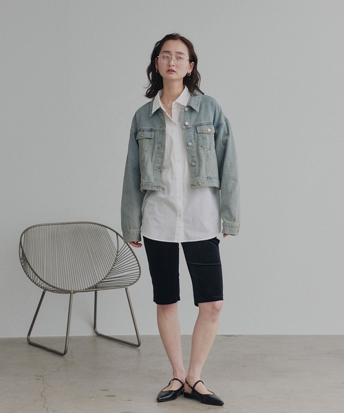 ad thie（アドティエ）の「ショート丈 ヴィンテージ デニムジャケット（デニムジャケット・レディース・ブルー/ブラック/ライトブルー・LARGE/MEDIUM）」の15枚目の写真