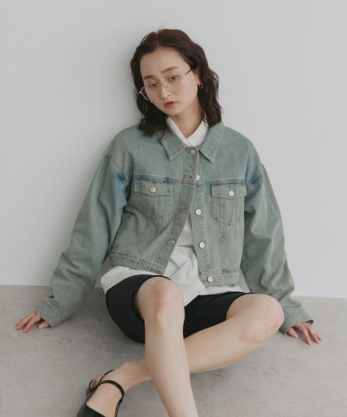 ad thie（アドティエ）の「ショート丈 ヴィンテージ デニムジャケット（デニムジャケット・レディース・ブルー/ブラック/ライトブルー・LARGE/MEDIUM）」の13枚目の写真