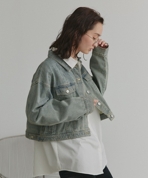 ad thie（アドティエ）の「ショート丈 ヴィンテージ デニムジャケット（デニムジャケット・レディース・ブルー/ブラック/ライトブルー・LARGE/MEDIUM）」の12枚目の写真