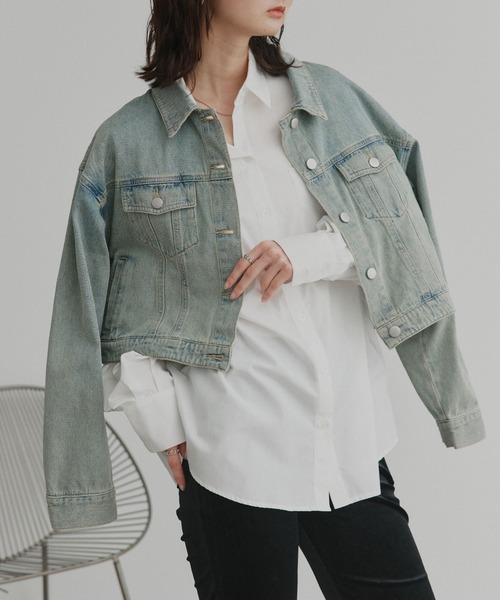 ad thie（アドティエ）の「ショート丈 ヴィンテージ デニムジャケット（デニムジャケット・レディース・ブルー/ブラック/ライトブルー・LARGE/MEDIUM）」の11枚目の写真