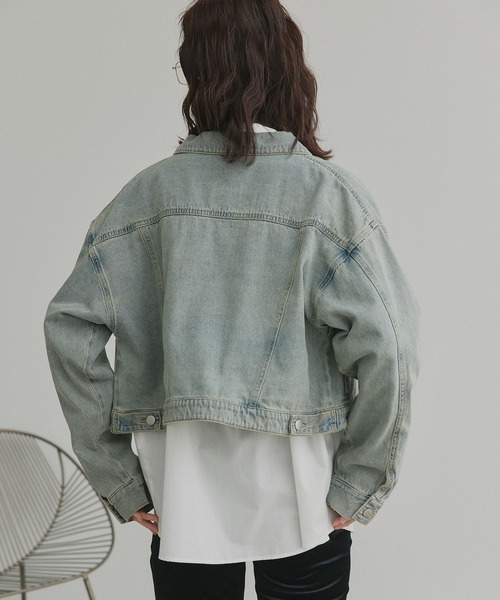 ad thie（アドティエ）の「ショート丈 ヴィンテージ デニムジャケット（デニムジャケット・レディース・ブルー/ブラック/ライトブルー・LARGE/MEDIUM）」の10枚目の写真