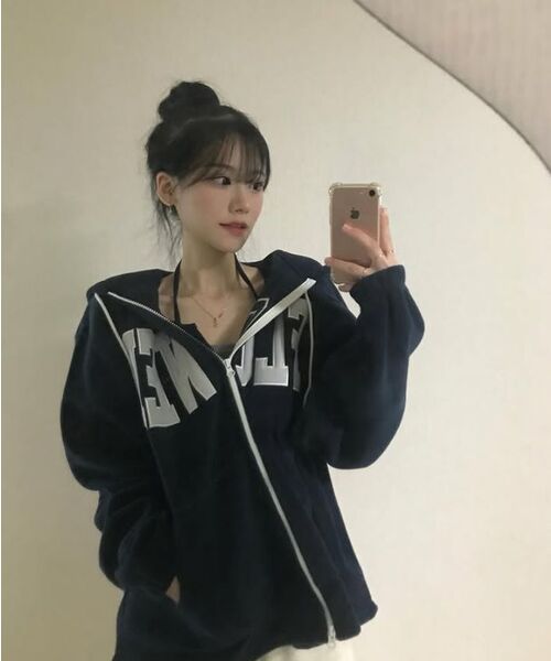 HAVISM(ヘビズム)の「FLOWER ZIP UP HOOD(NAVY)(パーカー・レディース・その他・ONE SIZE)」の4枚目の写真