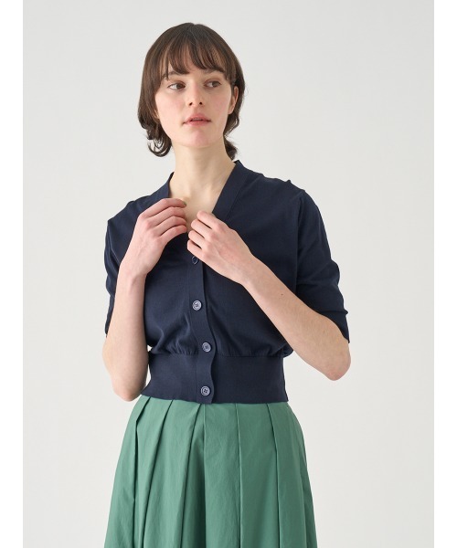 JOHN SMEDLEY(ジョンスメドレー)の「Vネック5分袖クロップドコットンニットカーディガン(カーディガン/ボレロ・レディース・ネイビー・M/S)」の3枚目の写真