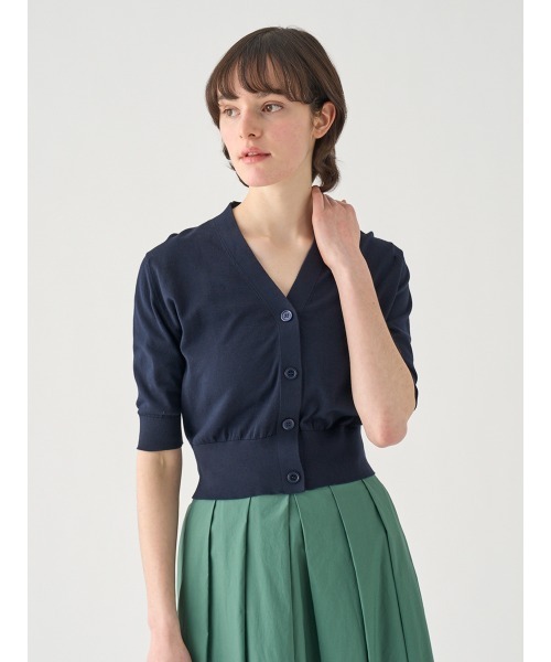 JOHN SMEDLEY(ジョンスメドレー)の「Vネック5分袖クロップドコットンニットカーディガン(カーディガン/ボレロ・レディース・ネイビー・M/S)」の4枚目の写真