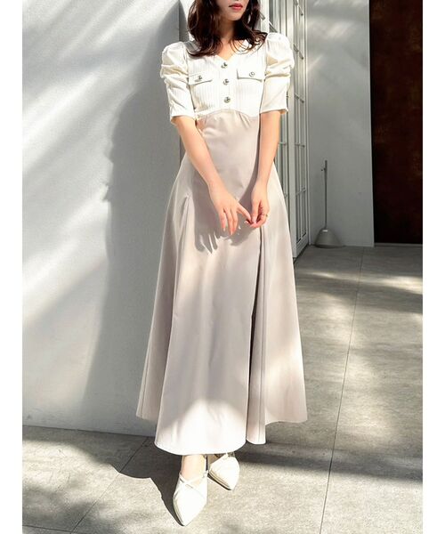 dazzlin（ダズリン）の「フロントボタンコルセットワンピース（ワンピース・レディース・ベージュ/ブラック/オフホワイト・MEDIUM/SMALL）」の3枚目の写真