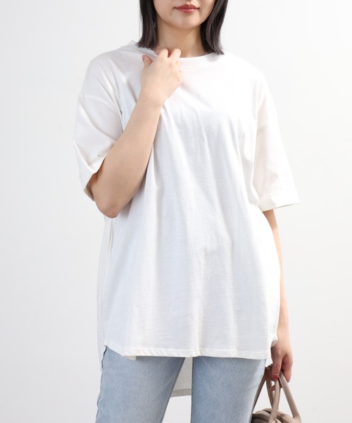 FUNALIVE(ファンアライブ)の「ロールアップ ハーフスリーブ カットソー(Tシャツ/カットソー・レディース・ブラック/カーキ/杢グレー/オフホワイト・LL~3L/M~L)」の2枚目の写真