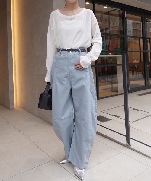 CORNERS(コーナーズ)の「ツイル配色ステッチバレルパンツ(デニムパンツ・レディース・ライトブルー/ブラック/ホワイト・M)」の21枚目の写真