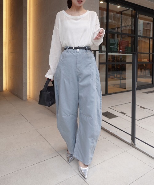 CORNERS(コーナーズ)の「ツイル配色ステッチバレルパンツ(デニムパンツ・レディース・ライトブルー/ブラック/ホワイト・M)」の22枚目の写真