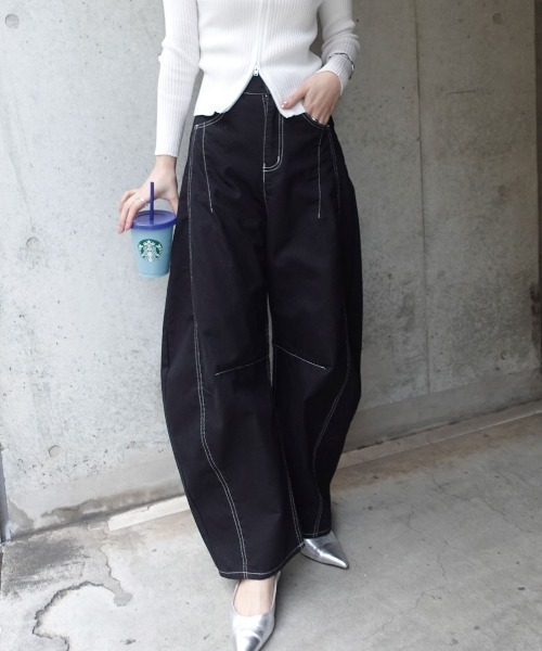 CORNERS(コーナーズ)の「ツイル配色ステッチバレルパンツ(デニムパンツ・レディース・ライトブルー/ブラック/ホワイト・M)」の20枚目の写真