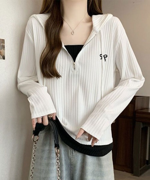 SallyLunn(サリーラン)の「リブフード ハーフジッププルオーバー(パーカー・レディース・ホワイト/ブラック・LARGE/MEDIUM)」の7枚目の写真