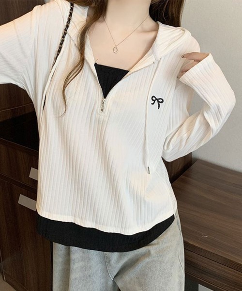 SallyLunn(サリーラン)の「リブフード ハーフジッププルオーバー(パーカー・レディース・ホワイト/ブラック・LARGE/MEDIUM)」の8枚目の写真