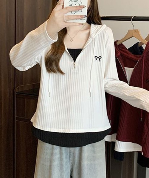 SallyLunn(サリーラン)の「リブフード ハーフジッププルオーバー(パーカー・レディース・ホワイト/ブラック・LARGE/MEDIUM)」の10枚目の写真